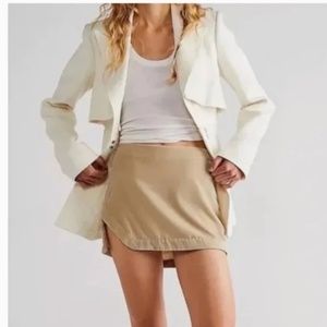 Free People FP Annalise Velvet Mini Skirt Oat Sage Velour Slit 8 Medium